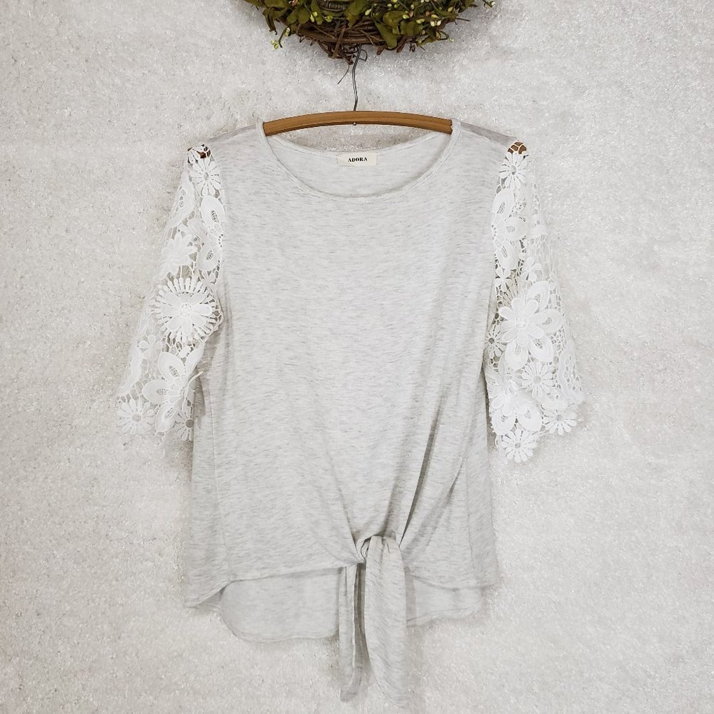 ADORA Boho Grey Top Crochet Sleeves